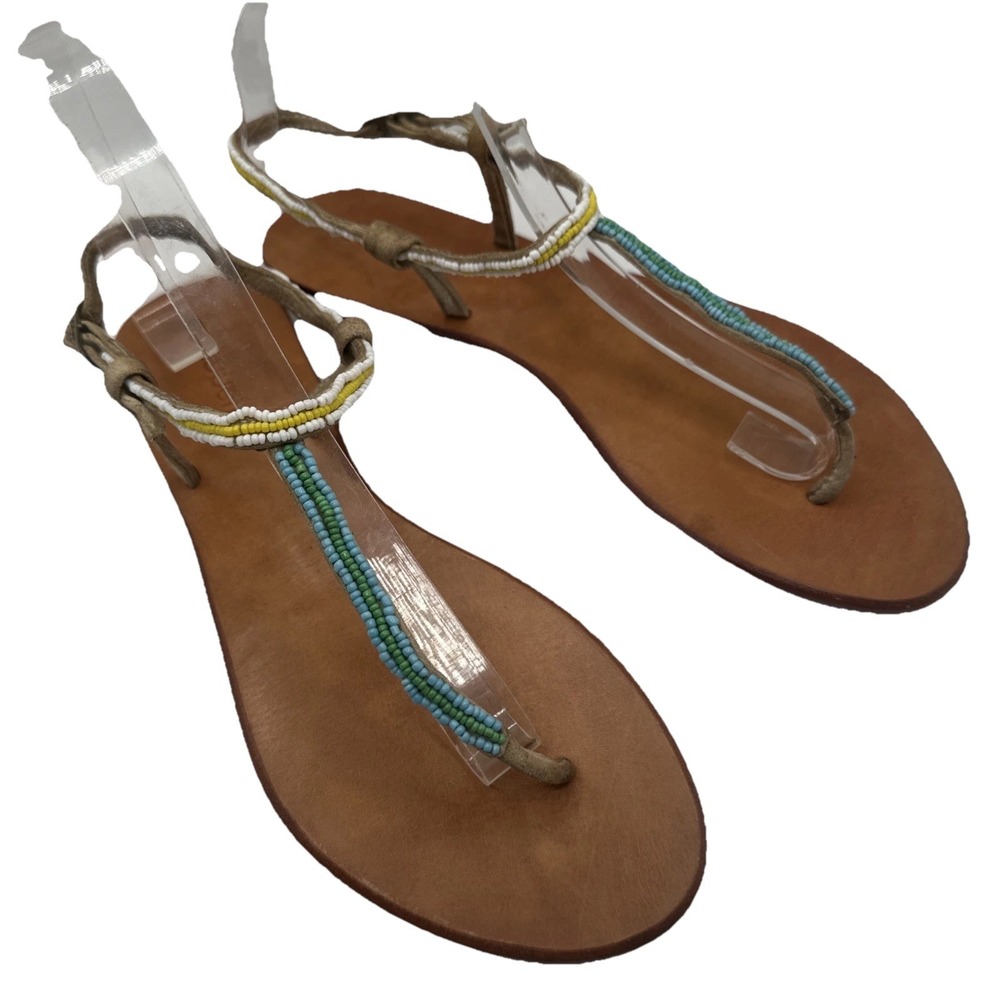 Cocobelle Beaded Turquoise Leather‎ Thong Sandal Shoes Size 41/ US 9.5 -10